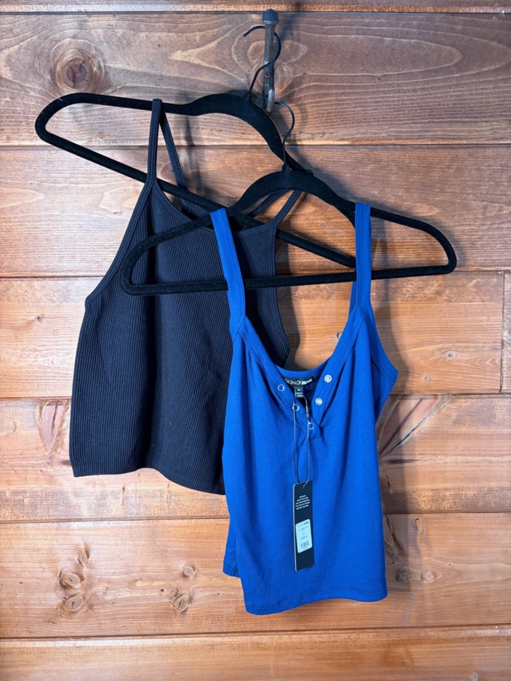 Fashion Nova Ribbed Royal Blue and Black No Label Cropped Tank Duo Medium